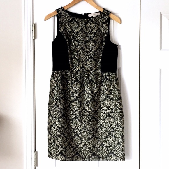 LOFT Dresses Ann Taylor Loft Damask Black And Gold Dress Poshmark